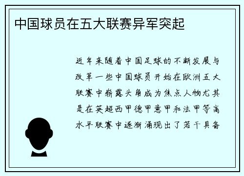 中国球员在五大联赛异军突起